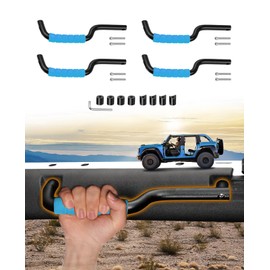 Sunsdrew 4 PCS Grab Handles for 2021-2024 Ford Bronco 4 Door Front&Rear Roll Bar Grab Handles,Upgraded Non-Slip Cotton Blue Grip Handles for Bronco Interior Accessories