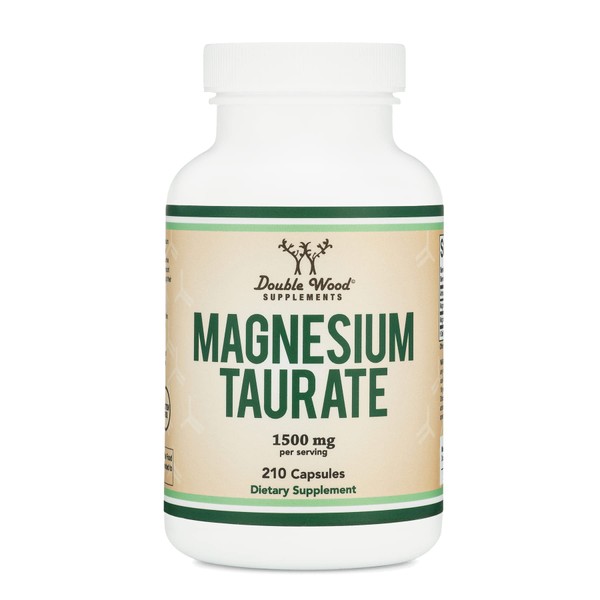 Magnesium Taurate Supplement for Cardiovascular Health to Boost Magnesium Levels (1,500mg per Serving, 210 Vegan Capsules) Manufactured in USA, by Double Wood Supplements