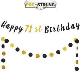 LASKYER Happy 71st Birthday Bunting Banner with Black & Gold Glitter Circle Dots Set Perfect for 71 Years Old Birthday Party Decorations.