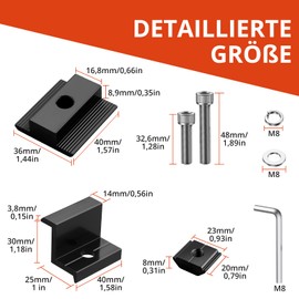 GETLITOOL 10 x Solar Module Clamps 30 mm, Black, 6 x Centre Clamp, 4 x End Clamp Rail Fixings for Mounting, 4 Modules, Aluminium Solar Panel Holder, Solar Clamp for Framed Solar Panel (30 mm)