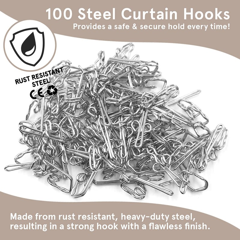 Smith’s® 100x Metal Curtain Hooks | Chrome, Silver, Curtain Header