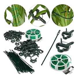 Relaxdays Plant Growing Supports, Stable Plant Clips, Twist Ties, Binding Wire Reel with Cutter, Green