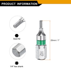 sourcing map 5pcs Hex Screwdriver Bit H2 1/4" Hex Shank 25mm/1" Length Magnetic Hexagonal Head Bits S2 Steel Electric Screw Driver Bit