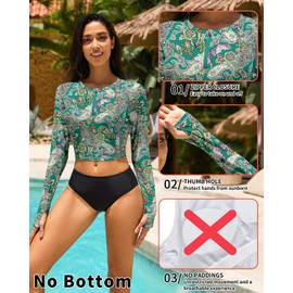 WOWENY Women's UV Protection Rash Guard Long Sleeve Crop Top with Zip Swimwear for Swimming & Water Sports, PC, XXL