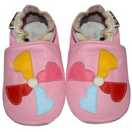 SHADOW DANCE UK 12-18 Months Pink Love Heart Windmill Baby Leather Shoes Soft Sole Girl Boys Toddler Infant Walking First Gift Newborn (Pink Love Heart Windmill, 12-18 Months)