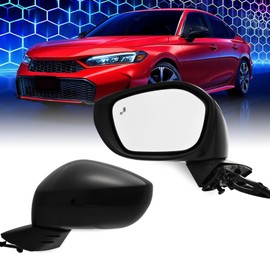 xingsichuang Left Driver Side Mirror For (2022-2025) HONDA CIVIC Sedan/Hatchback With Power Glass, Heated, Blind Spot Detection and Manual Folding Match to Crystal Black Pearl (7 Pins)