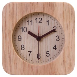 Fuji Boeki 36696 Table Clock, Alarm Clock, Analog, Width 4.0 inches (10.2 cm), Natural Wood, Quiet, Alarm Included, Light, Tabletop, Square, Wood