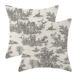 Yxuiyal French Country Pillow Covers 18x18 Inches Set of 2 Black Retro Toile Throw Pillow Covers Outdoor Vintage Rustic Decoration Pillowcase Farmhouse Decorative Linen Cushion Cover for Couch Sofa