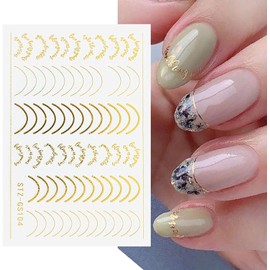 Rose Gold Line Nail Art Stickers,3D Metal Nail Art Decals Sheets Stripe Lines French Tips Self-Adhesive Decals Curve Nail Sliders Nails Supplies for Women Manicure DIY Decorations,Accessories
