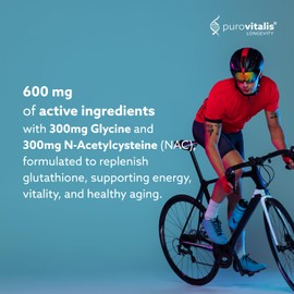 PUROVITALIS GlyNAC Clarity, Glycine + NAC Supplement, 600mg Each, Supports Glutathione, Cellular Health & Healthy Ageing, 1-Month Supply (60 Vegan Capsules)