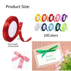 10 Colors Double Face Satin Ribbon,3/8" 25 Yard/Roll Fabric Ribbons Craft,Ribbon for Gift Wrapping Girl Hair Bow, Ribbons for Crafts Party Wedding Décor