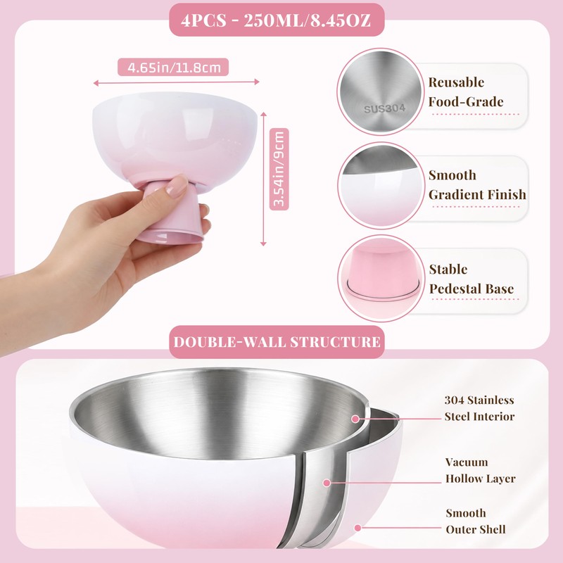 Pink Gradient 304 Stainless Steel Dessert Cup Set 4 Pack