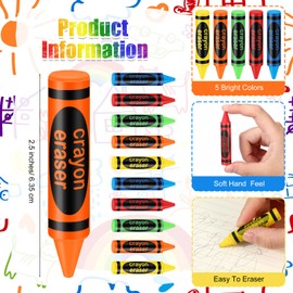 Affrolling 50 Pcs 2.5 Inch Crayon Erasers Bulk Fun Kawaii Cute Colorful Erasers for Birthday Gifts Party Favor Prize Supplies