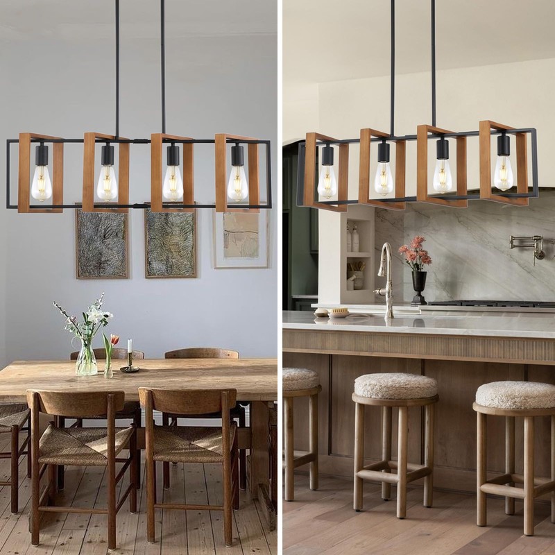 35.4" Kitchen Island Lighting,4 - Light Dining Room Farmhouse Chandelier,Black