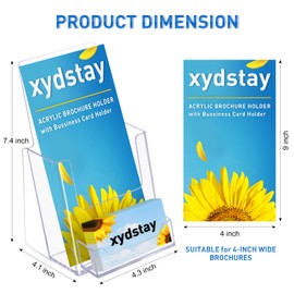 xydstay 4x9 Acrylic Brochure Holder with Business Card Holder, Clear Display Stand, Plastic Table stand Sign Holder, Pamphlet Holder Flyer Holder, Acrylic Display Stand for Office, Home, Store, 4 Pack