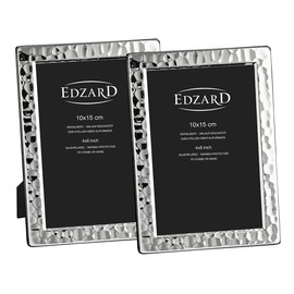 EDZARD Set of 2 Pavia Picture Frames for Photos 10 x 15 cm Elegant Silver-Plated Tarnish-Resistant with Velvet Backing Includes 2 Hangers Photo Frame for Standing and Hanging
