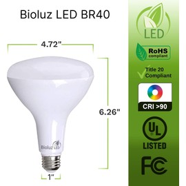 Bioluz 4 Pack Brightest BR40 LED Light Bulb - 90 CRI Instant ON Warm White 2700K Light Bulbs 16W 1400 Lumen Indoor & Outdoor Lighting Smooth Dimmable Lightbulb UL Listed Title 20 Compliant