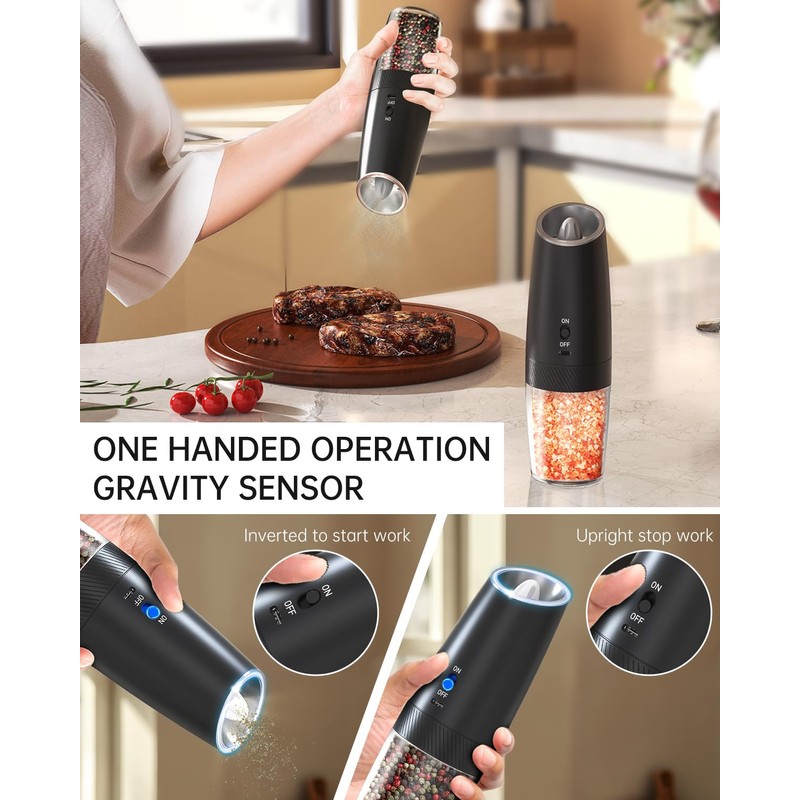 CIRCLE JOY Gravity Electric Pepper Grinder Rechargeable Salt Grinder Pepper