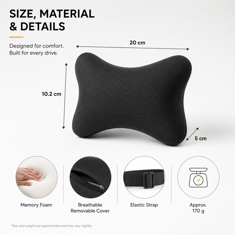 Memory Foam Car Neck Pillow for Driving – Adjustable Headrest