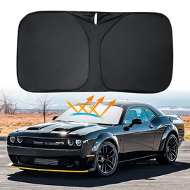 D-Lumina Windshield Sunshade for 2015-2022 Dodge Challenger Coupe, Redeye, RT Scat Pack, SRT Hellcat, RT, GT, Widebody, Foldable Front Sun Visor for UV Rays & Sun Heat Protection Interior Accessories