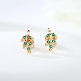 Lovans Leaf Studs Earrings for Women 925 Sterling Silver Small Cubic Zirconia Crawler Stud Curved Cartilage Earrings Tiny Rhinestone Hypoallergenic Earrings Leaf Jewelry for Mom Wife Her