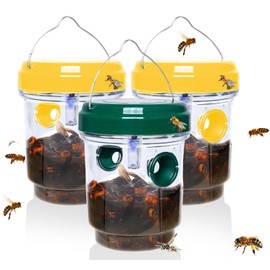 Wasp Traps Outdoor Hanging, Solar Bee Trap for Outside, Reusable Solar Powered Hornet Traps, Bee Wasp Catcher Outside Garden 3 Packs