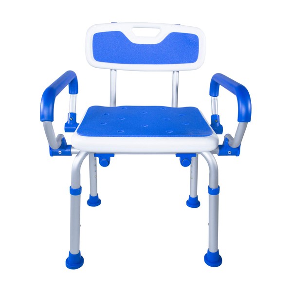 PCP Shower Safety Chair, Bath Bench with Backrest, Swing Arms, Adjustable Height, Medical Senior Support, Chair Style, Foam Padded