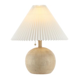 JONATHAN Y JYL1145B Aksel 17.25" Coastal Scandinavian Resin/Iron Sphere LED Table Lamp with Pleated Shade and Pull Chain, Beige Wood Finish/White, for Entry Console, Bedroom, Living Room