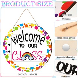 Ctosree Welcome to Our Class Back to School Door Sign Interchangeable Classroom Teacher Door Sign 12 x 12 Inch Wooden Door Hanger Seasonal Door Sign with 13 Pcs Interchangeable (Vintage)