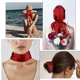 Yuannee Satin Silk Scarf for Women,Large Square Head Scarf Pirate Bandana Plain Bandana for Hair Wrapping Sleeping and Fashion Accessories Soft Lightweight for Ladies - 90x90cm Burgundy