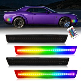 Gempro RGB LED Side Marker Lights Compatible with Dodge Challenger 2015-2023, Front Rear Fender Bumper Side Marker Reflectors Lamps,16 Color Lighting 4 Lighting Modes, Somked Len, 4PCS
