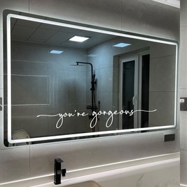 You're Gorgeous Mirror Decal, White Vinyl Positive Affirmation Quote Sticker, 16x2.2 Inch Wall Decor for Beauty Salons, Hair Salons, and Bathrooms