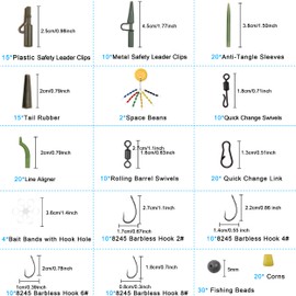 216-Piece Carp Fishing Accessory Set Carp Fishing Leaders Kit Including Carp Hook Swivel Snaps Sleeves Line Aligne Fishing Beads Corns for Carp Fishing Bait Making Fishing Accessories Fishing Case Kit