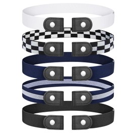 aurorayer 5 Pieces Belt Without Buckle Buckle-Free Belt Women's Invisible Adjustable Elastic Belt for Men and Women, Black, white, blue, blue-white stripes, black and white chequered