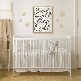 Kate and Laurel Sylvie Good Night Sleep Tight Framed Linen Textured Canvas Wall Art by Maggie Price of Hunt and Gather Goods, 18x24 Natural