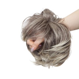 Tousled Updo Messy Bun Hair Piece Hair Extension Ponytail With Elastic Rubber Band Updo Extensions Synthetic Hair Extensions Scrunchies Ponytail Hairpiece for Women Medium Brown to Bleach Blonde