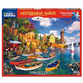 White Mountain 1000 Piece Jigsaw Puzzle Scenic Coastal Boats Puzzles with Large Pieces for Adults and Family 24"x30" - Mediterranean Harbor