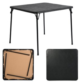 Homy Casa 33.9''Square Folding Table with PU Padded Tabletop, Portable Foldable Card Table, Indoor and Outdoor Folding Commercial Table for Picnic, Party, Camping, No Assembly, Black