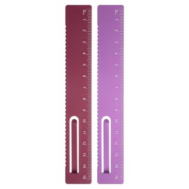 HARFINGTON 2pcs Straight Ruler 15cm Metric Metal Aluminum Alloy Measuring Bookmark Clip Ruler Scale Tool for Measure Study Reading Classroom Office, Red/Rose