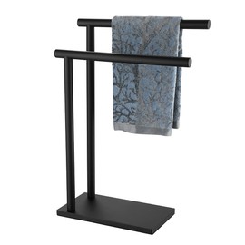 JQK Hand Towel Holder Stand Black, Modern Tree Rack Free Standing for Countertop with 12 Inch 2 Bars, 304 Stainless Steel Matte Black 9.45x5.12 Inch Base, HTT172-PB