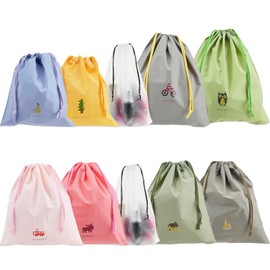 OT-NVWOZR 10PCS Waterproof Drawstring Bag, 8 Colorful Travel Storage Bags & 2 Clear Bags, Portable Plastic Travel Organize Pouch for Swimming Gym Pool Beach Sports Wet Shoes Cloth