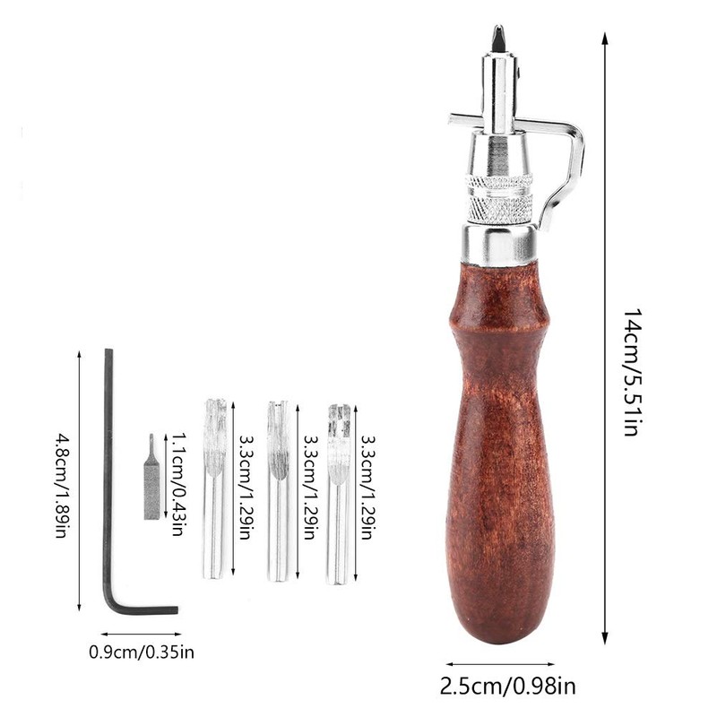 Leather Craft Tool, Leather Planer Wooden Handle Groover 5-in-1 Multifunctional