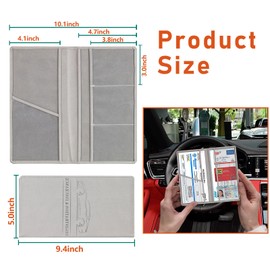 Kewucn Car Registration and Insurance Card Holder, Leather Auto License Document Glove Box Compartment Organizer, Essentials Vehicle Wallet Case for Driver License, ID Card (Gray)