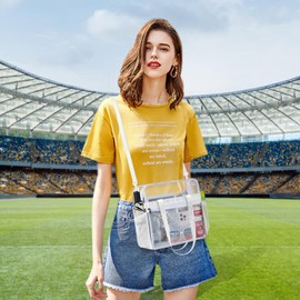 Oraben Clear Bag Stadium Approved 12x6x12 Tote Bag with Removable Strap Clear Lunch Bag for Work Sports Festival (Large)
