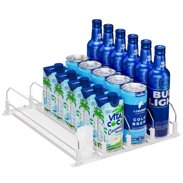 Puricon Drink Organizer for Fridge Pusher Glide, Spring Loaded Fridge
