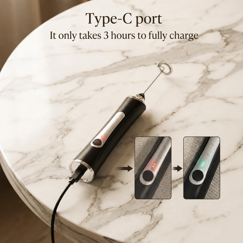 ZYPB Rechargeable Milk Frother, High-Speed Handheld Coffee Frother with Detachable