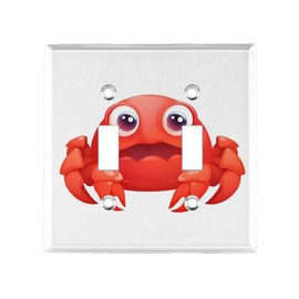 Cute Red Crab Wall Plate Stainless Steel Switch Wall Plates Cover Double Holes Metal Electrical Outlet Cover Home Decoration for Bedroom Living Room 4.5" X 4.6"