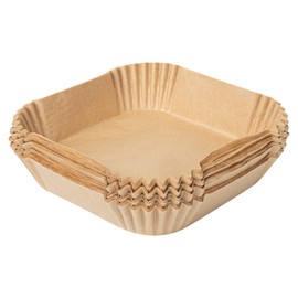 Restaurantware-Pastry Tek 6.3 x 6.3 x 1.8 Inch Air Fryer Liners, 100 Square Air Fryer Baskets - No-Stick Silicone Coating, Unbleached, Food-Grade Paper Liners, For Steamer, Microwave, Oven, Fry Pan