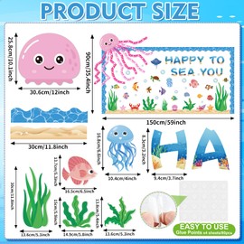 COCHIE Ocean Bulletin Board Decorations Under the Sea Classroom Decorations Happy to Sea You Paper Wall Decor Summer Ocean Fish Cutouts for School Supplies Decor