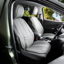 Zone Tech Full Set of 5 Seat Covers for Cars, Waterproof Nappa Leather,Universal Auto Interior Fit for Most Sedans SUV Pick-up Truck (Gray)